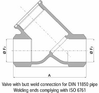 Welding ends for piston valves made of stainless steel DIN18850